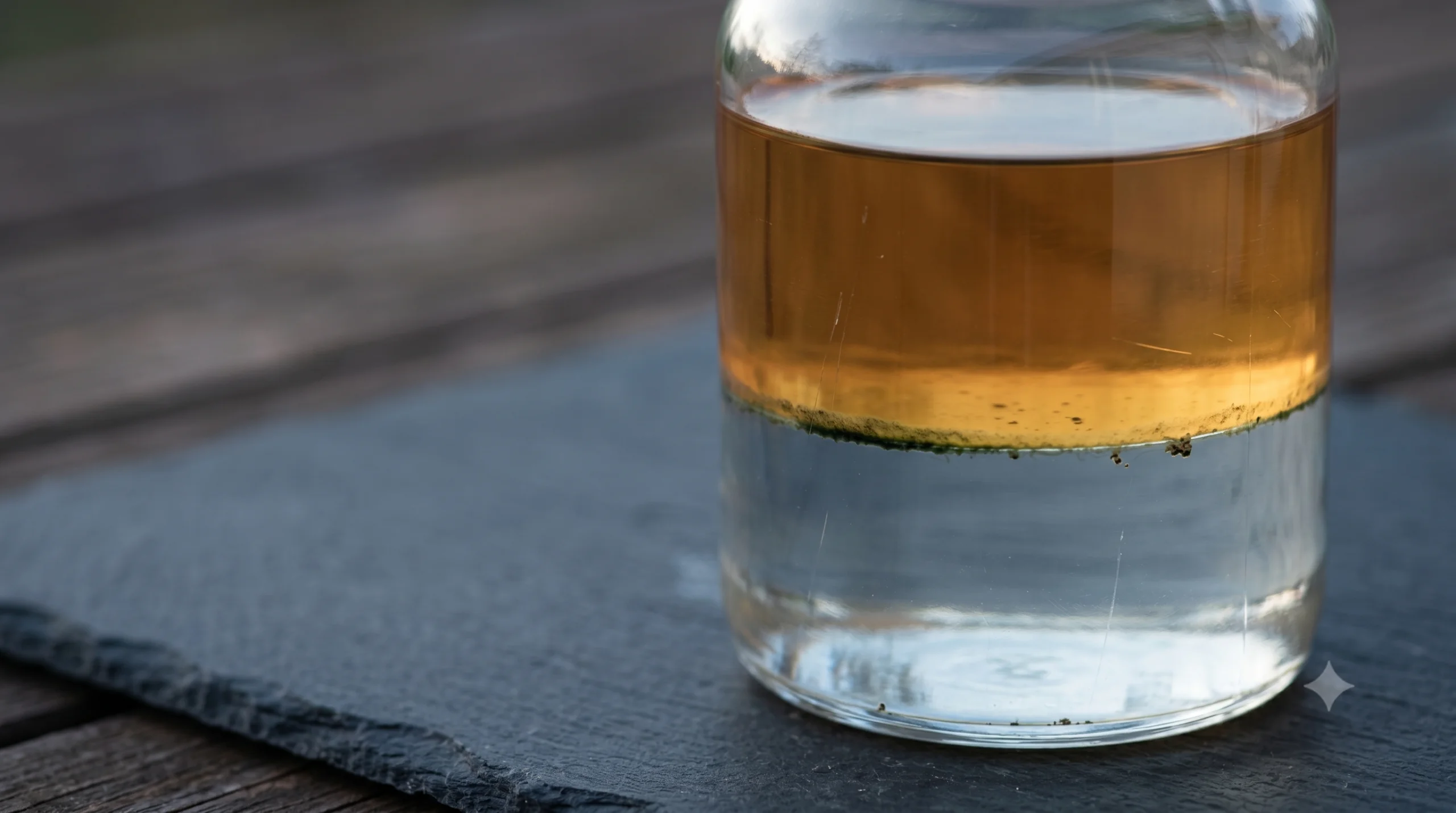 Vand under diesel i glas — forstadiet til dieselpest | RenDiesel