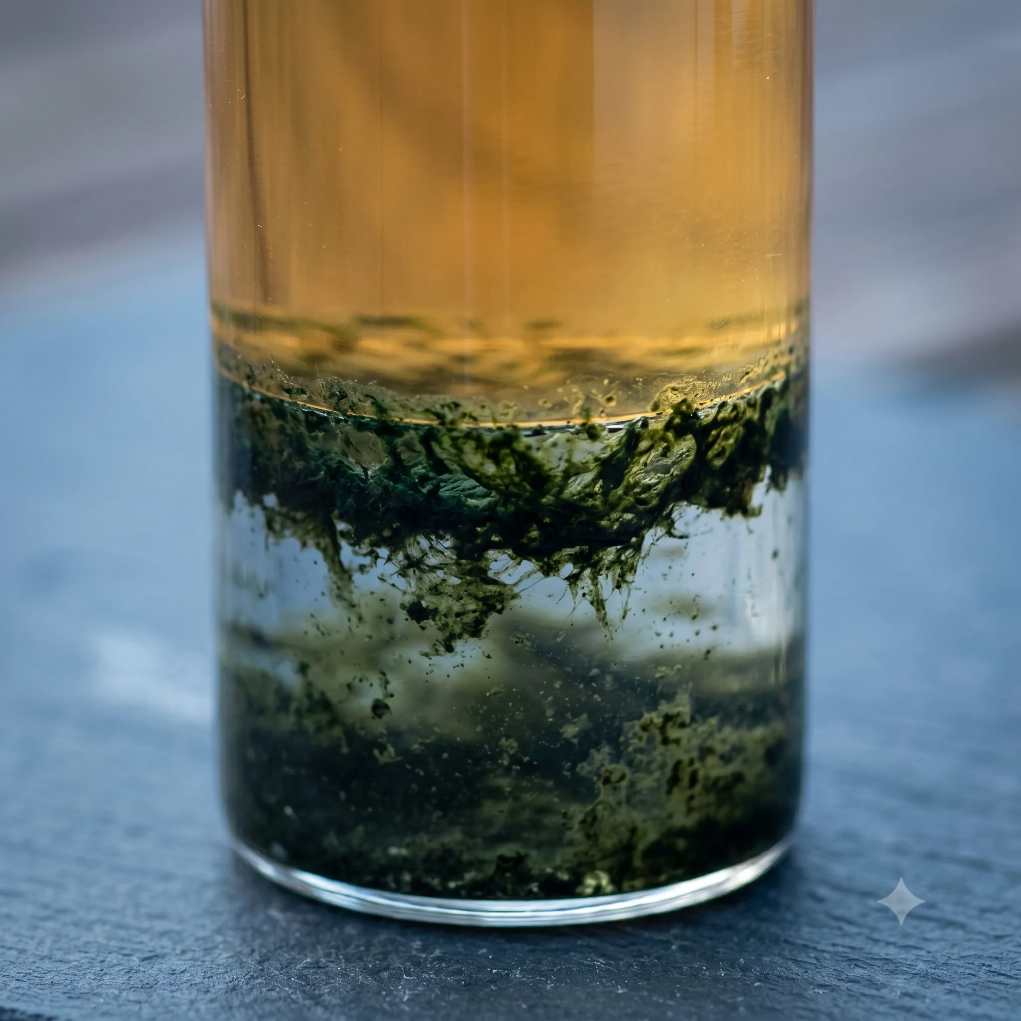 Diesel og vand med biofilm — dieselpest under udvikling | RenDiesel
